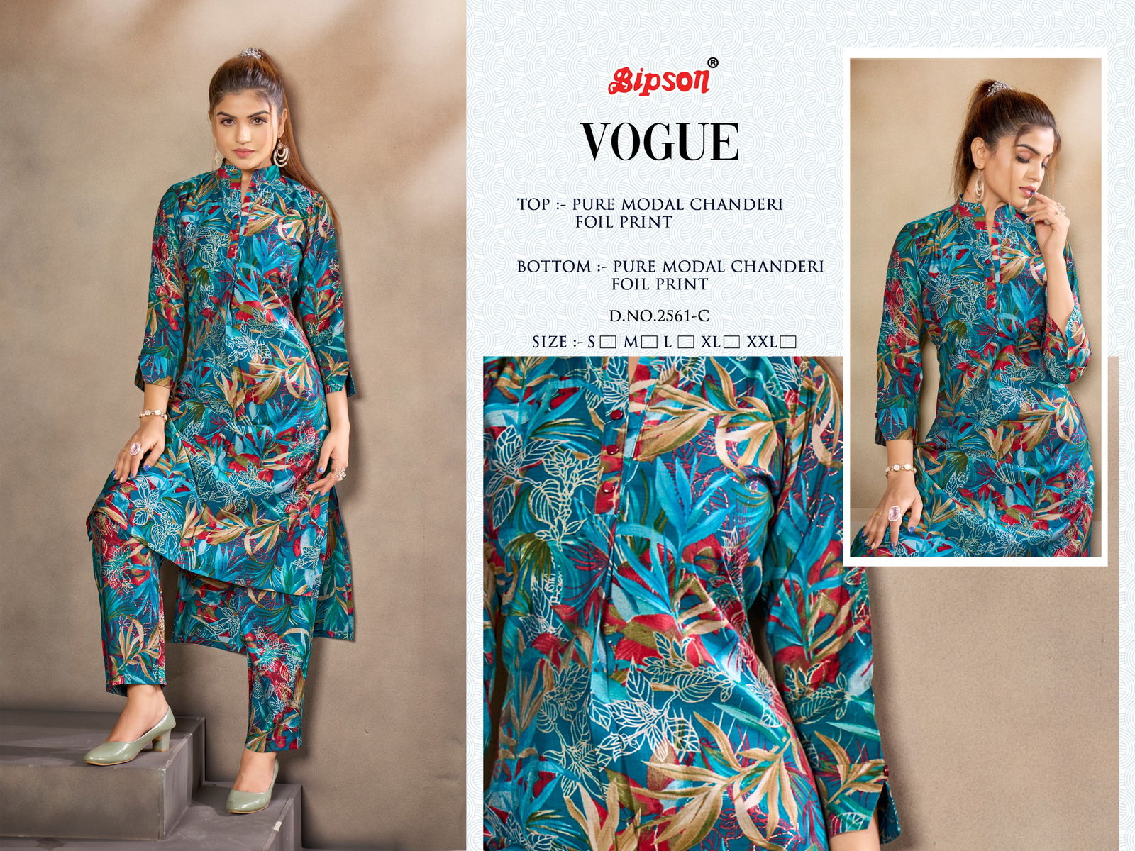 Bipson Vogue 2561 Modal Foil Printed Cord Set Kurti With Bottom Wholesale Market In Surat
